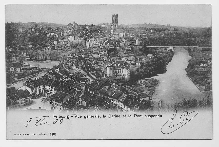 Blick von der Galternbrücke auf Freiburg (1906).
